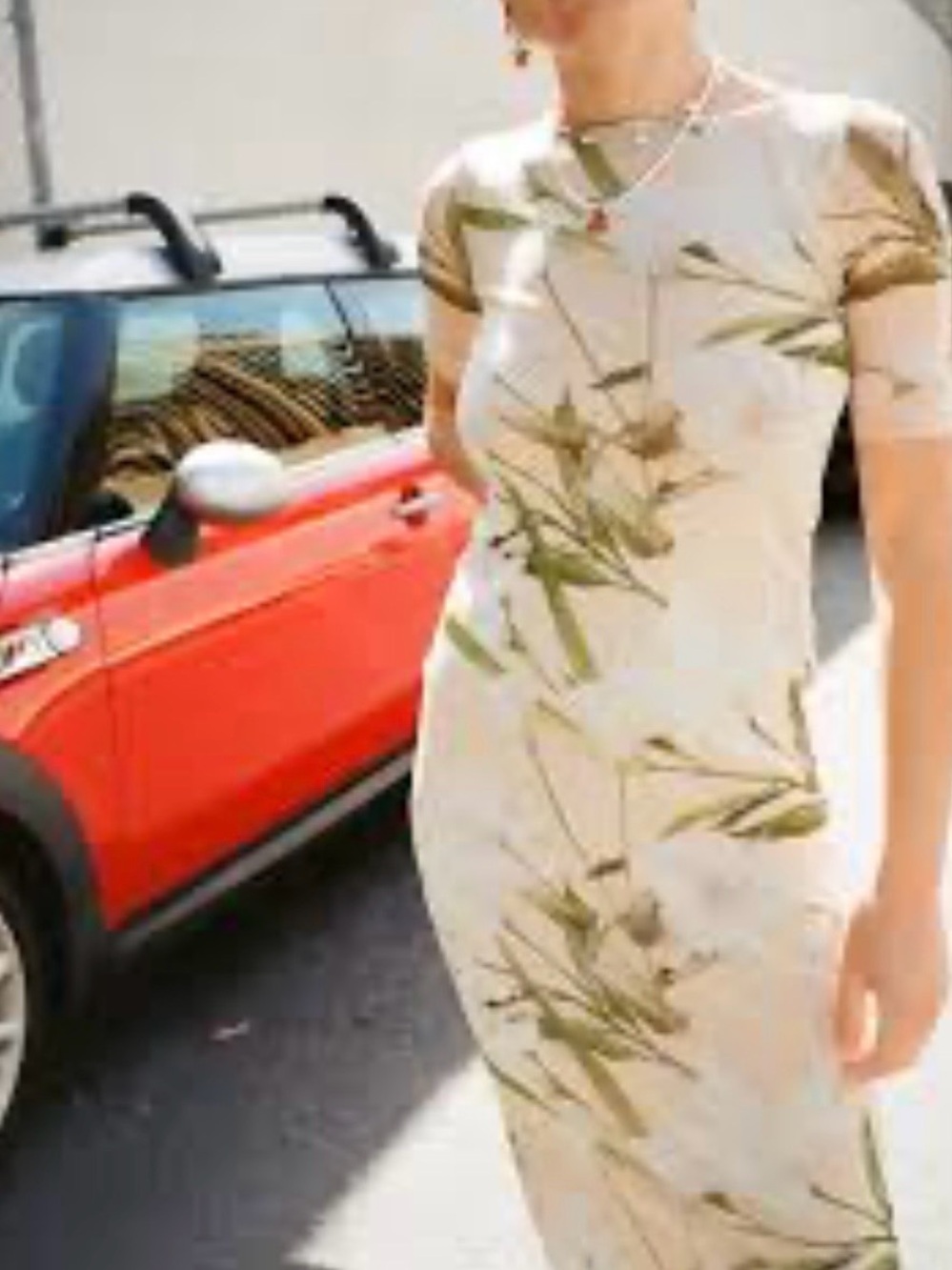 Lisa Says Gah Cream Midi Dress with Olive Botanical Print